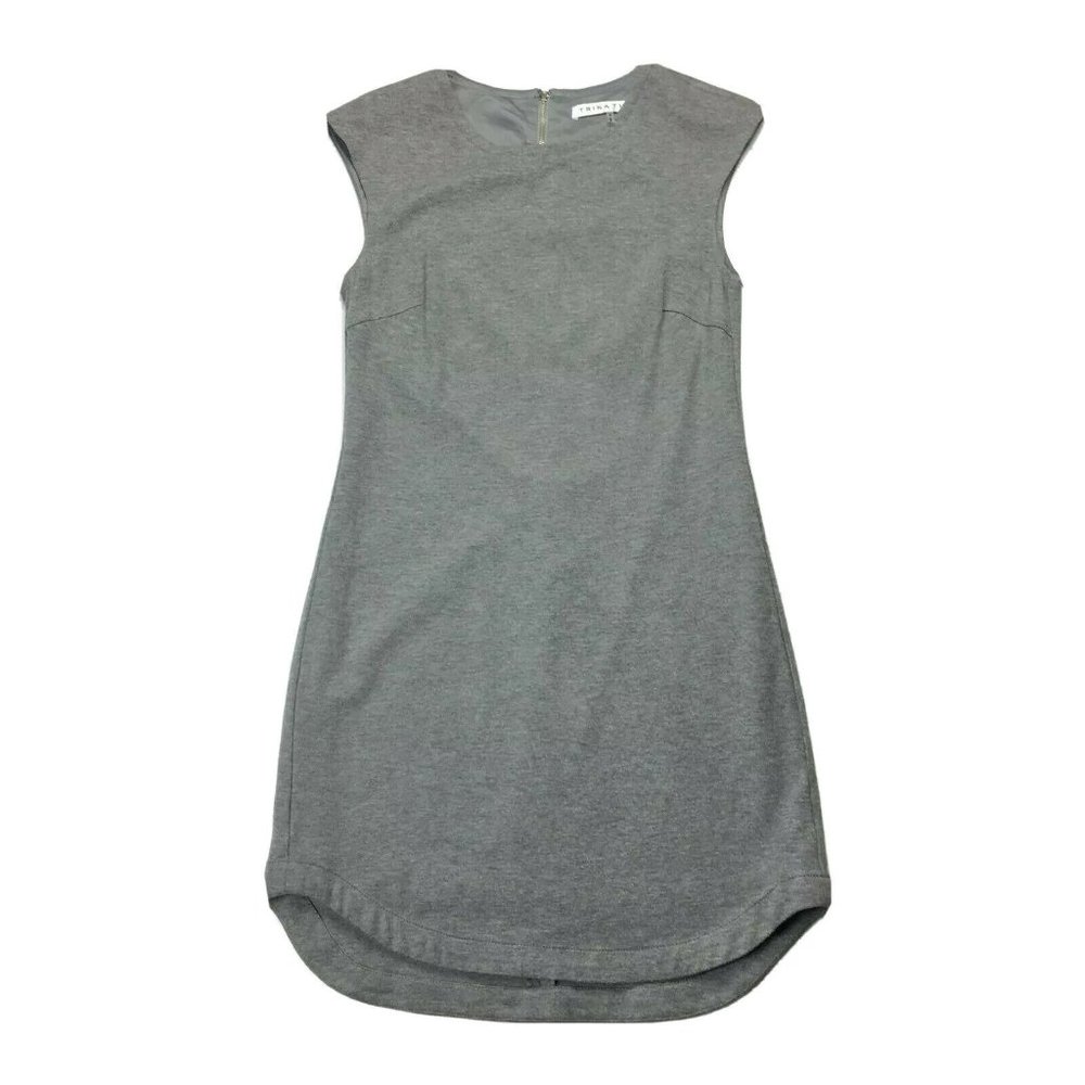 Trina Turk Soft Gray Jersey Knit Sheath Dress Fully Lined Womens 2 Zip Up